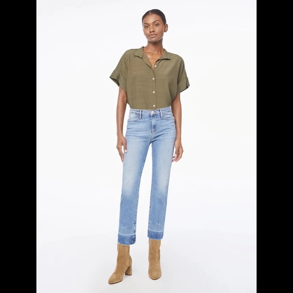 🚫SOLD! |•NWT🤩 |•FRAME•| Le High Straight High-Rise Raw Edge Slit Jeans - Picture 4 of 15